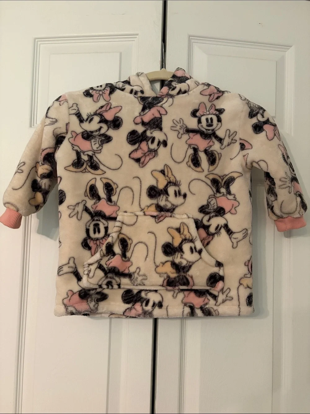 Disney Minnie Mouse Cream Fleece Lined Hoodie with Pink and Yellow Accents 3T